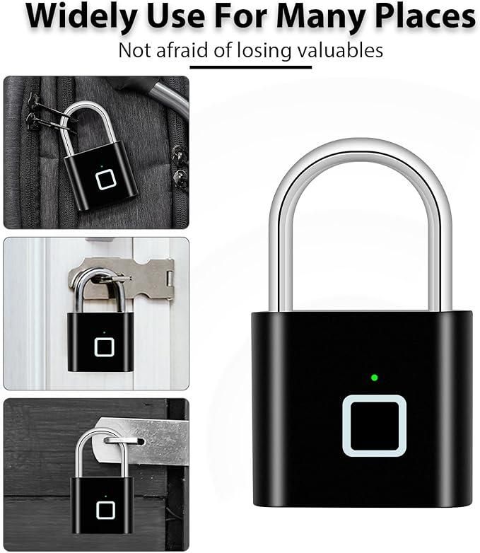 Fingerprint Padlock Rechargeable Keyless Anti-theft Security Smart Door Lock-1 Piece ( Random Colour) piqnsv-2x