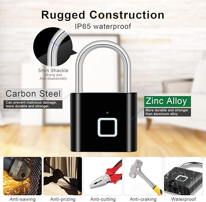 Fingerprint Padlock Rechargeable Keyless Anti-theft Security Smart Door Lock-1 Piece ( Random Colour) piqnsv-2x