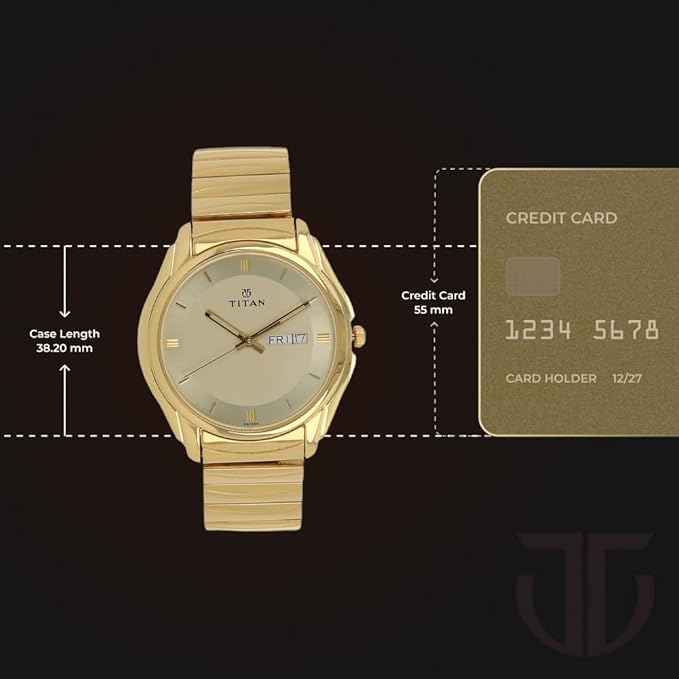 STYLISH TITAN ANALOG WATCH WITH DAY & DATE - GOLDEN piqnsv-2x