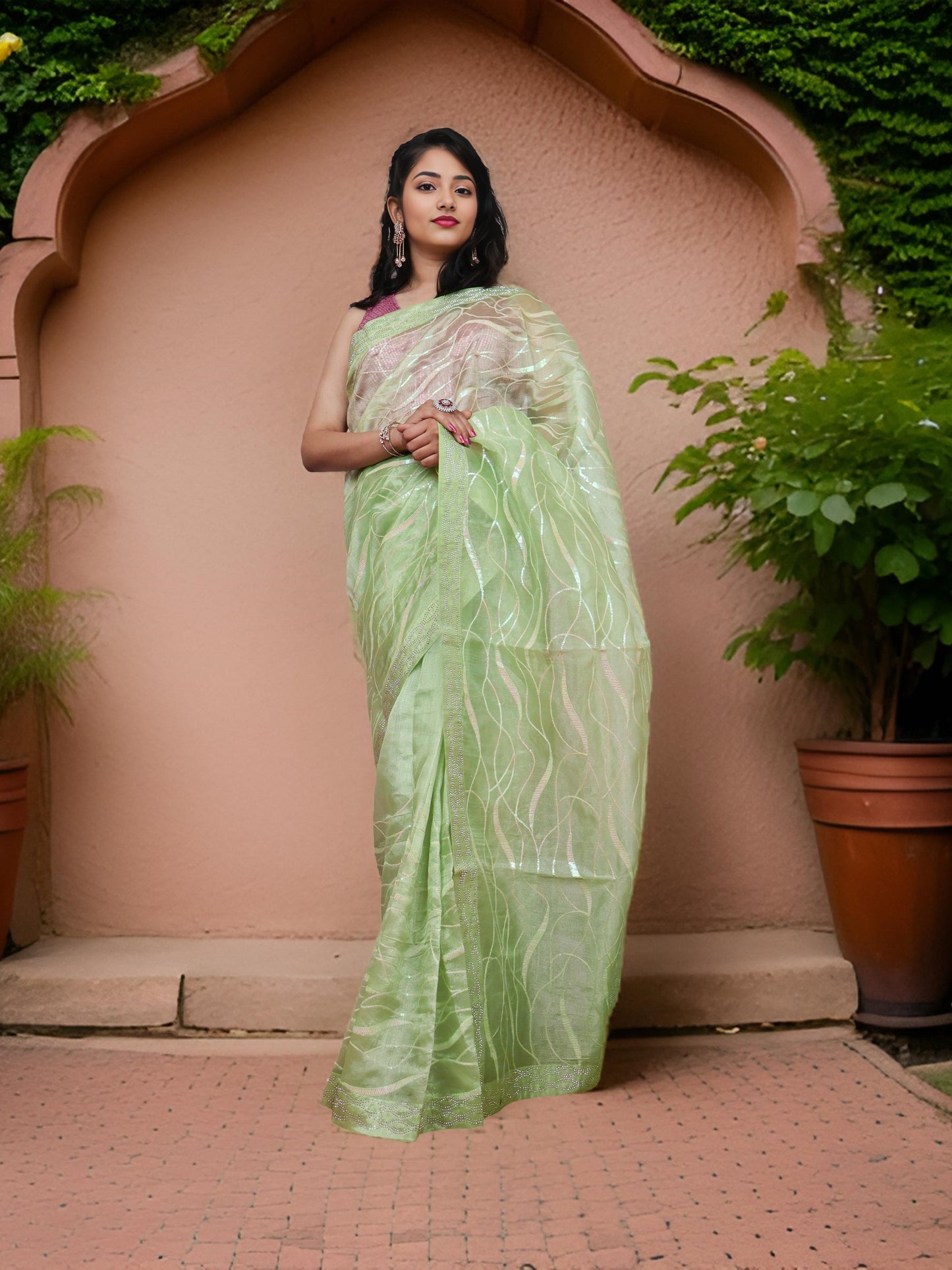 Designer Saree with Rhinestones & Heavy Sequin Work by Shreekama Shreekama
