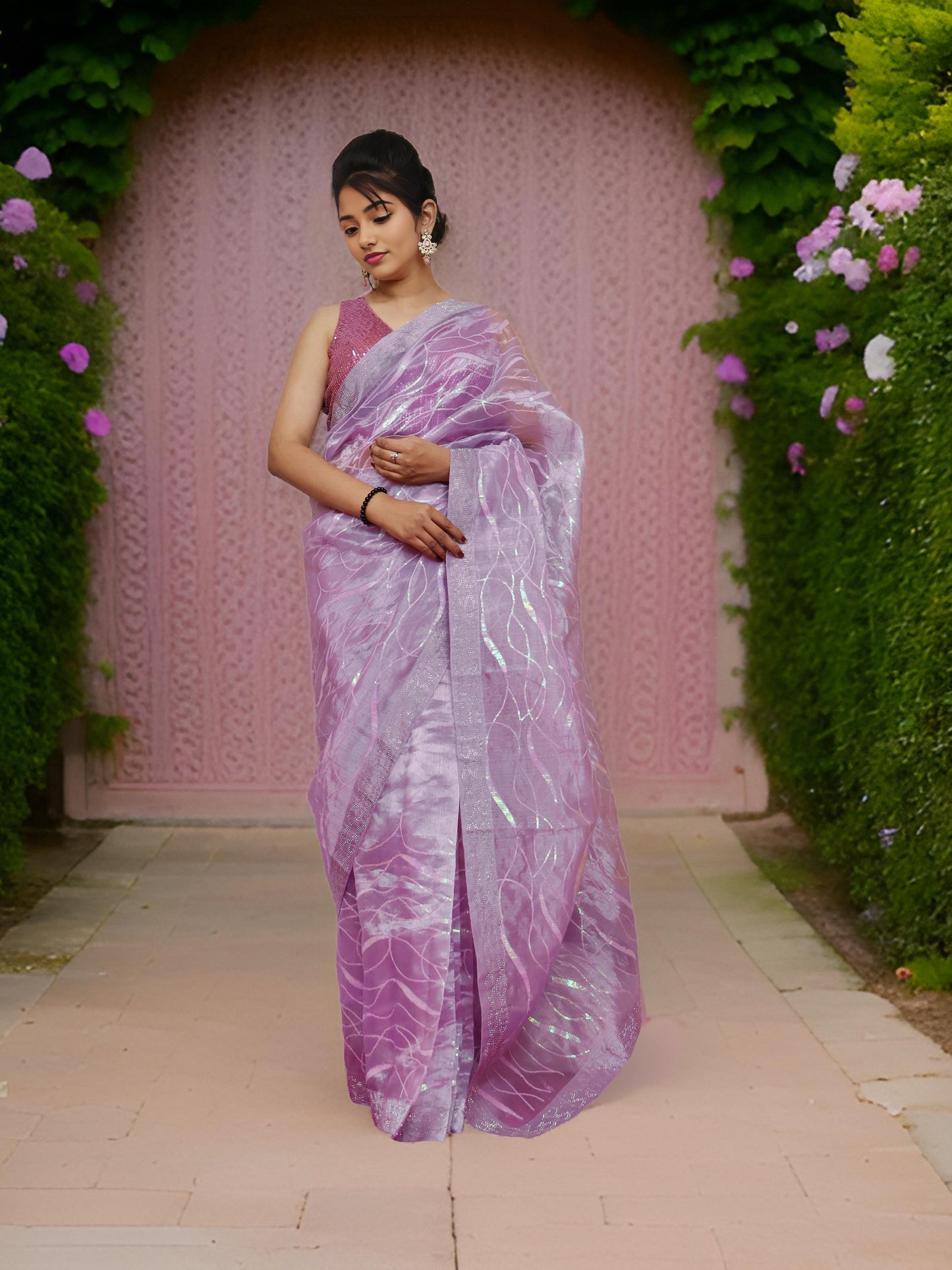Designer Saree with Rhinestones & Heavy Sequin Work by Shreekama Shreekama