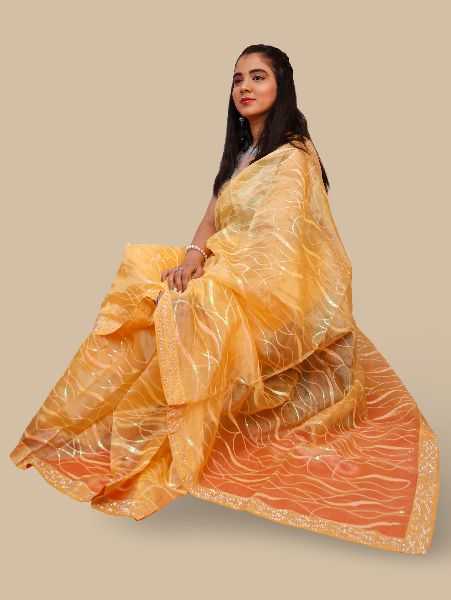 Designer Saree with Rhinestones & Heavy Sequin Work by Shreekama Shreekama