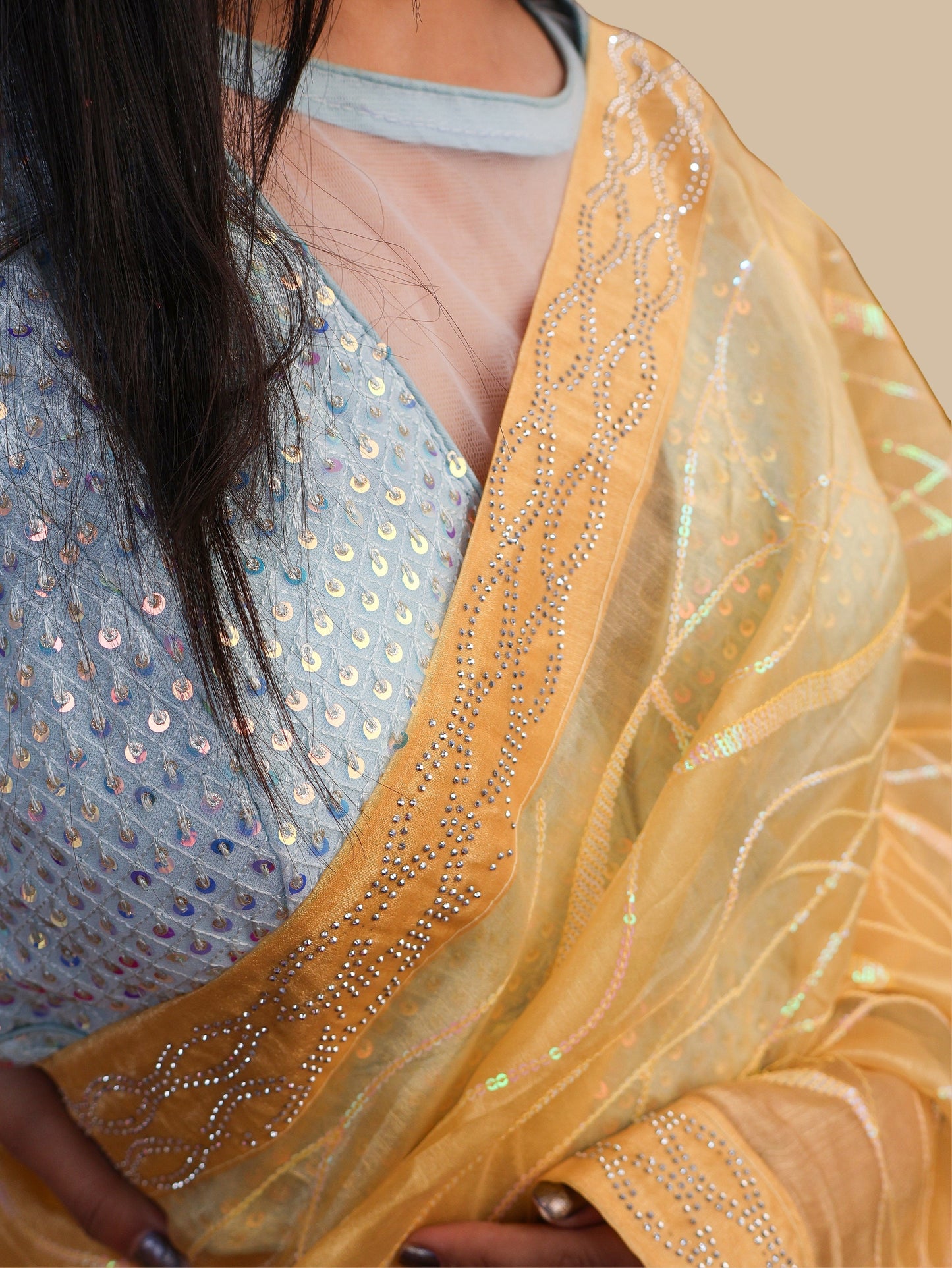 Designer Saree with Rhinestones & Heavy Sequin Work by Shreekama Shreekama
