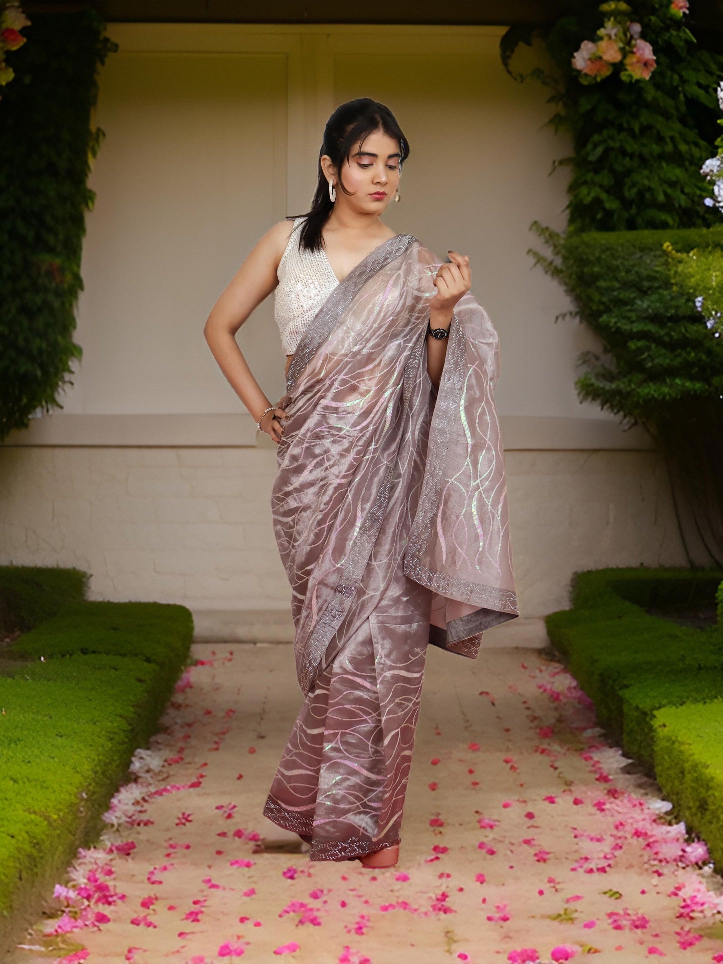 Designer Saree with Rhinestones & Heavy Sequin Work by Shreekama Shreekama