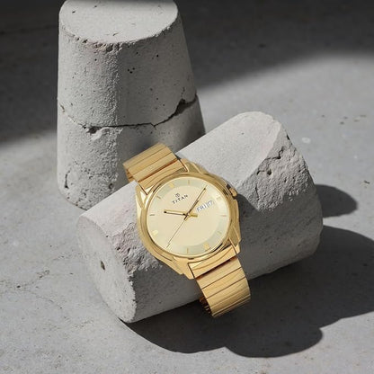 STYLISH TITAN ANALOG WATCH WITH DAY & DATE - GOLDEN piqnsv-2x