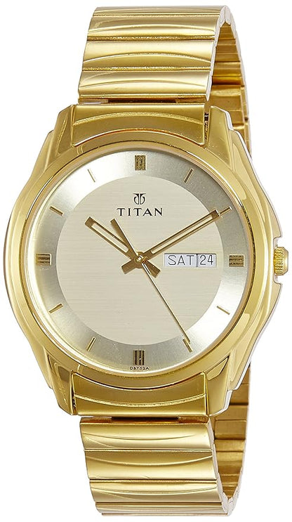 STYLISH TITAN ANALOG WATCH WITH DAY & DATE - GOLDEN piqnsv-2x