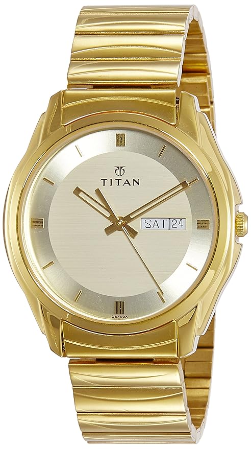 STYLISH TITAN ANALOG WATCH WITH DAY & DATE - GOLDEN piqnsv-2x