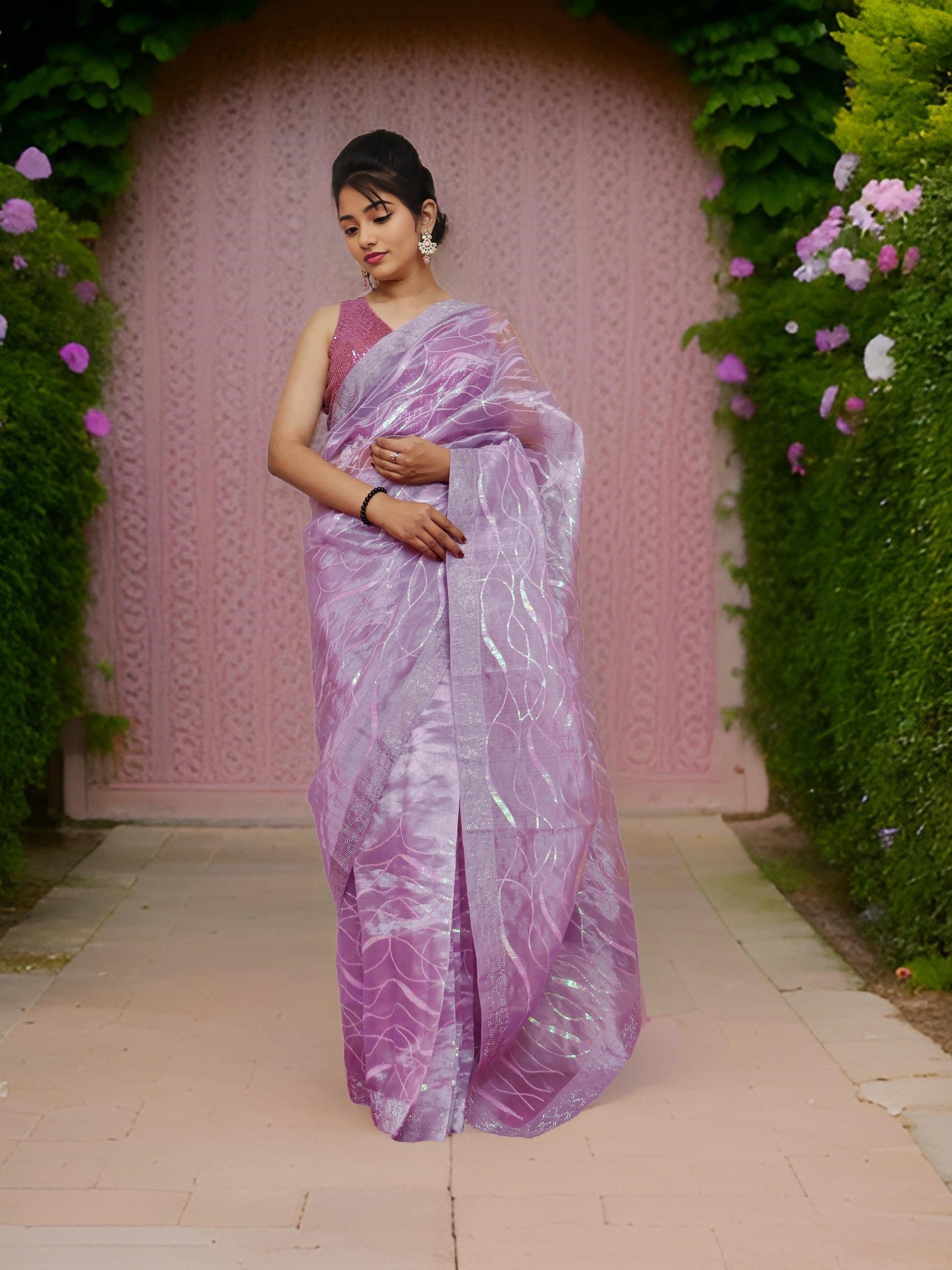 Designer Saree with Rhinestones & Heavy Sequin Work by Shreekama Shreekama