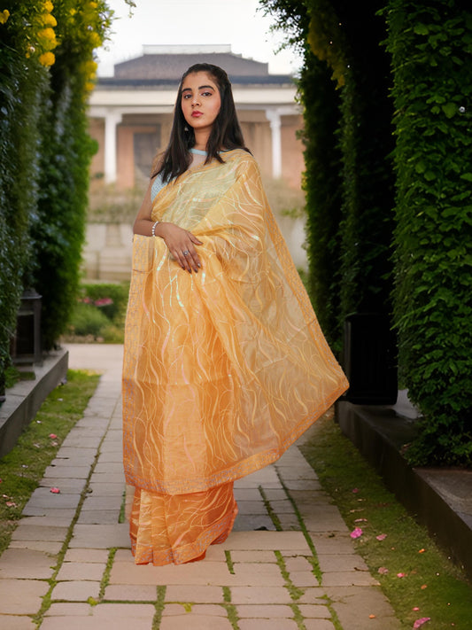 Designer Saree with Rhinestones & Heavy Sequin Work by Shreekama Shreekama