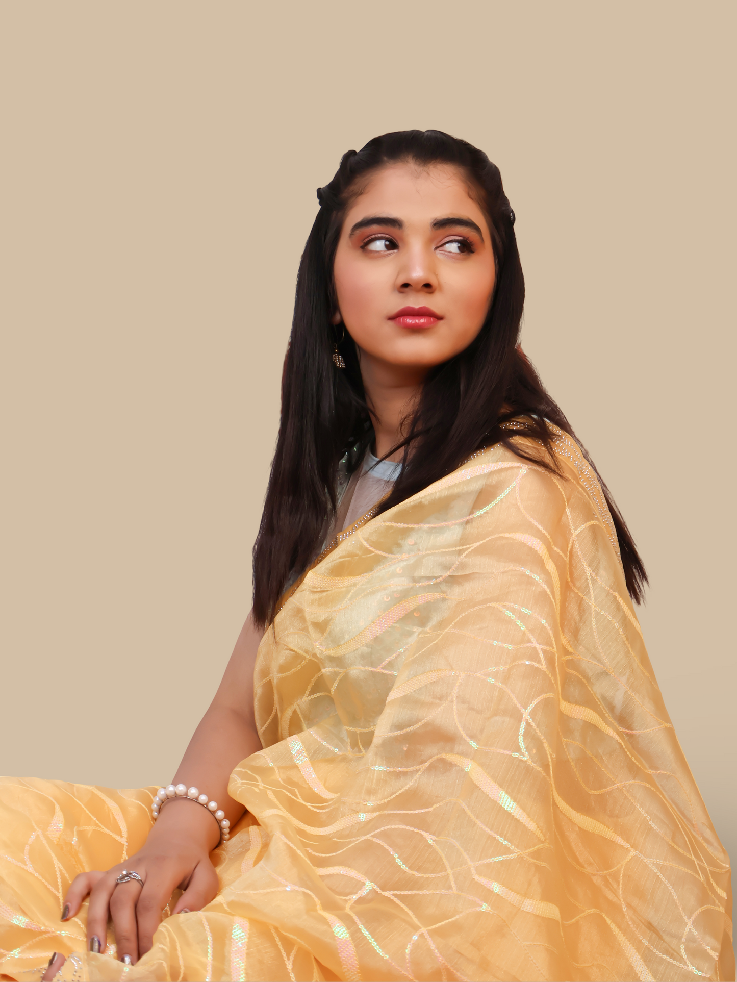 Designer Saree with Rhinestones & Heavy Sequin Work by Shreekama Shreekama
